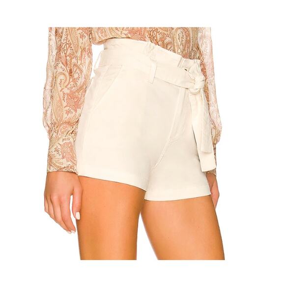 Paige Shorts Paperbag Waist Anessa Pleated High Waisted Sand Cream Size 25 - Picture 1 of 9